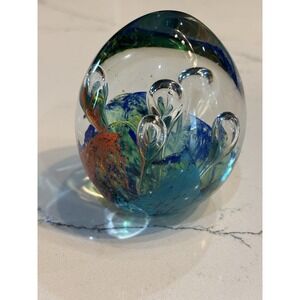 3.0"‎ Tall Vintage Colorful Fish & Sculptured Blue Waves Glass Figurine
